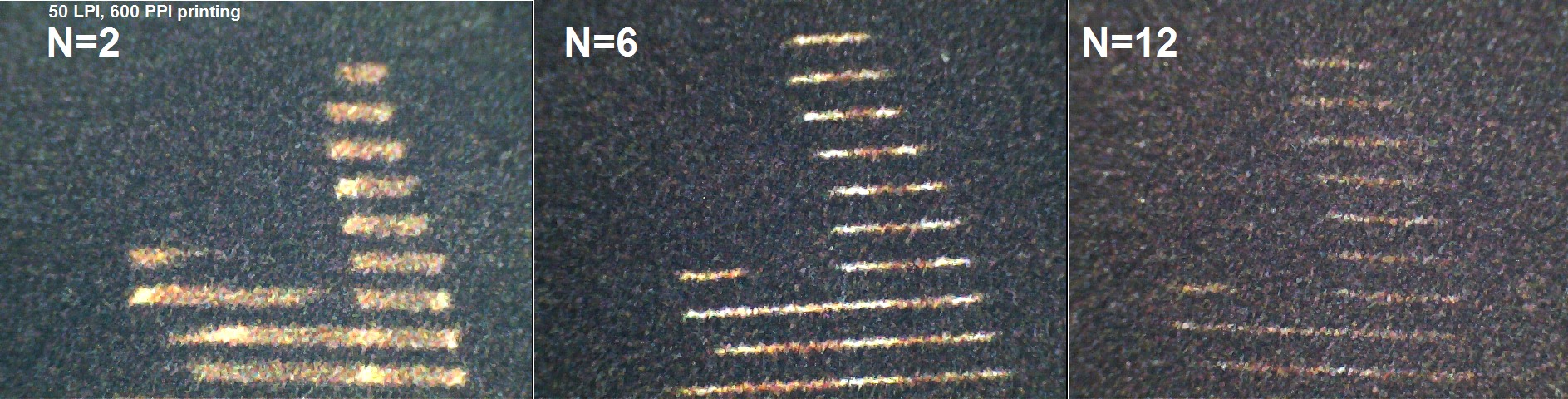 Увеличенные фрагменты печати кодированного изображения при разном N кадров